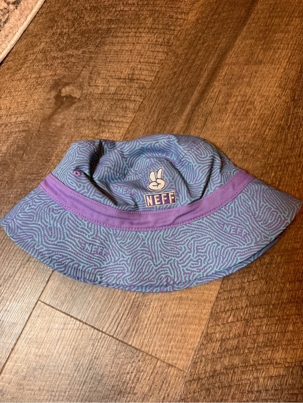 Neff Kids Teal & Purple Patterned Bucket Hat with Logo Patch